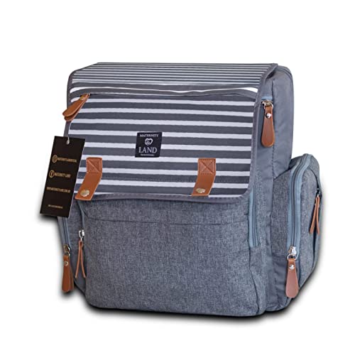 Bolsa Mochila Maternity Land modelo Luxury Stripe Cinza modelo novo