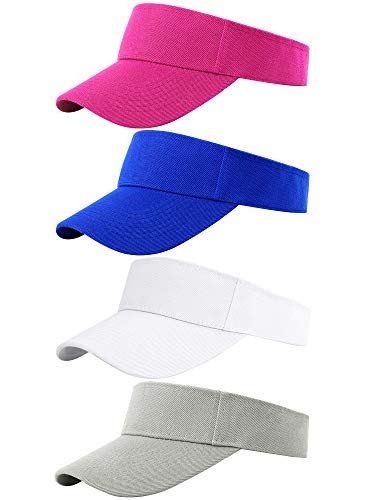 Cooraby 4 Pack Sports Visor Hats Adjustable Cap One Size Outdoor Sun Sports Visor For Women And Men (Hot Pink, Royal Blue, Grey, White, 4) #TOP4