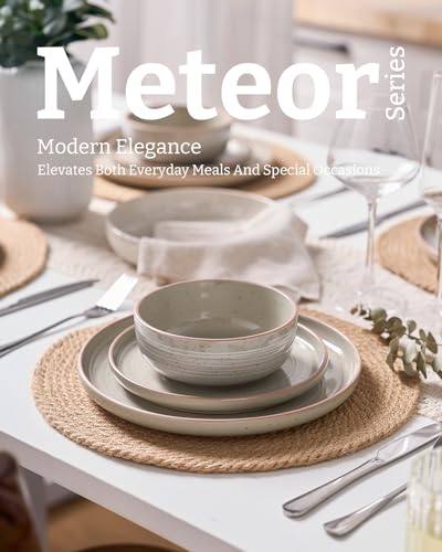 Image of Famiware Meteor Plates and Bowls Sets for 4, 12 Pieces Dinnerware Sets, Microwave and Dishwasher Safe Dishes Set, Matcha Green