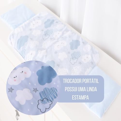 Trocador De Fraldas Portátil Imperméavel para Bebê Menino 01 Peça Nuvem Azul