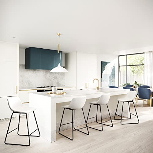 Image of LUE BONA 24 inch ALX Faux Leather Barstools Set of 2, Bar Stools, Modern Counter Height Stools with Back and Metal Legs, Armless Counter Chairs, White
