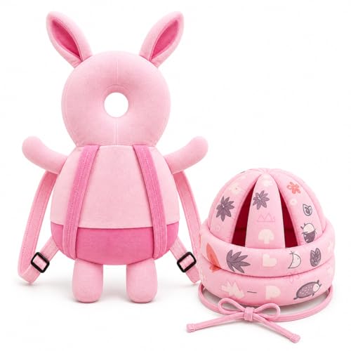 Image of GLUN Baby Back Protector with Head Protective Hat Combo Set, Cute Rabbit Shape Soft Cushioning, Adjustable Shoulder Belt, Head Protection Gear for 6-18 Month Toddler Kids