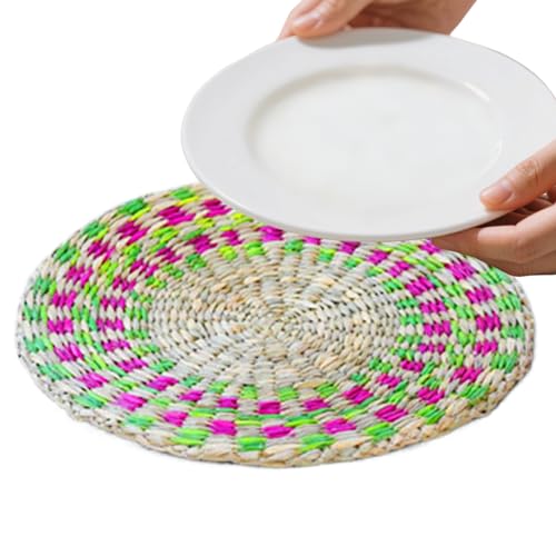Mantel Individual,Mantel Tejido de Juncus Marinus Bohemio 20 cm | Protector De Mesa Resistente Al Calor | para Hogar Mesa Comedor Cocina Boda Fiestas Centro de Decoración Pared