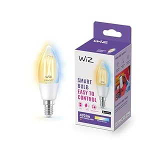 WiZ Smart Bulb, White E14 Candle LED Bulb 40W, Warm to Cool White Light, Connected WiFi Works with Alexa, Google Asst & HomeKit, App Control for Livingroom, Bedroom with Circadian Rhythm Lighting