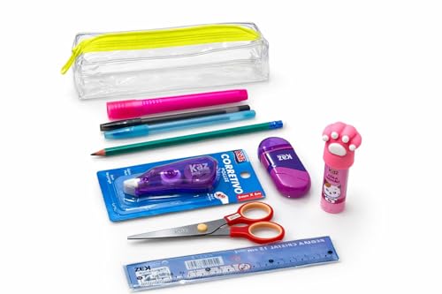 KIT ESCOLAR COMPLETO VOLTA ÀS AULAS 2026-10 ITENS ESSENCIAIS KAWAII COM ESTOJO, COLA PATINHA, LÁPIS BIC, APONTADOR 2 EM 1, CORRETIVO, MARCA TEXTO, CANETAS, TESOURA E RÉGUA