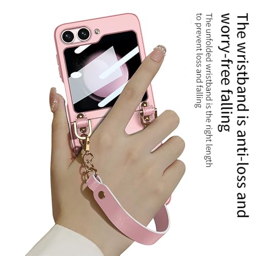 Coque Galaxy Z Flip 5 anti-chute avec sangle rose pour éviter les casses