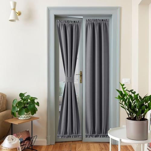 NICETOWN Linen Door Curtains, Elegance French Curtains for Privacy, Thermal Insulated Panels, Room Darkening Door Window Covering for Doorway, Charcoa