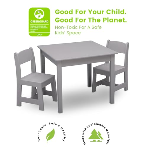 Delta Children MySize Kids Wood Table and Chair Set (2 Chairs Included) - Ideal for Arts & Crafts, Snack Time & More - Greenguard Gold Certified, Grey, 3 Piece Set