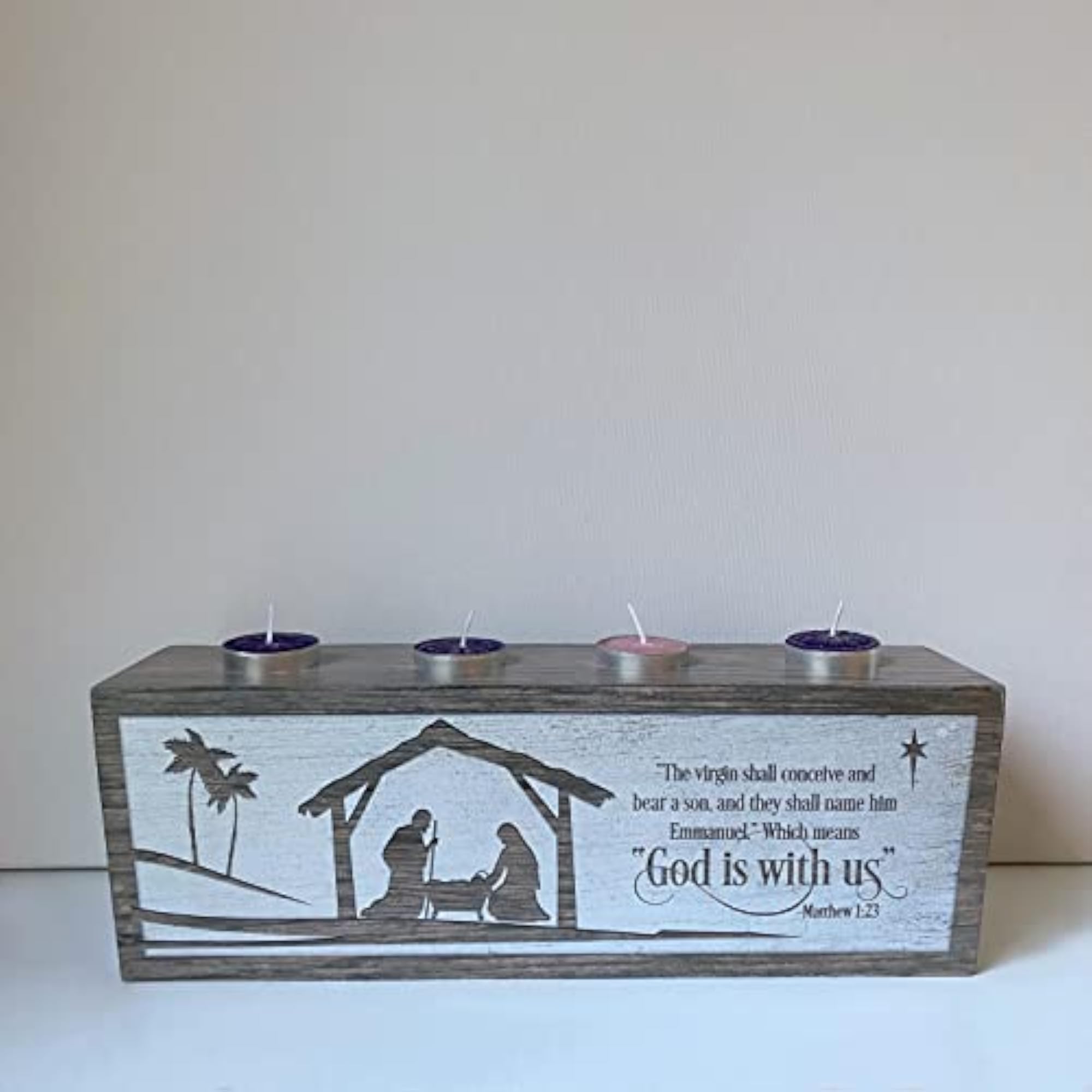 God is with Us Advent Block with Tea Lights, 13"