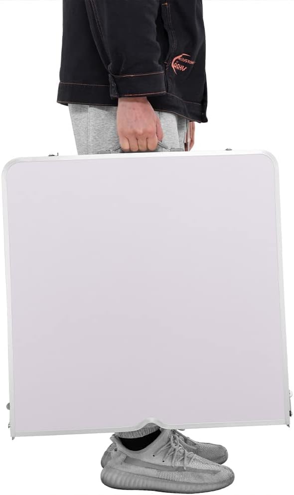 Tavolo da Campeggio Picnic con Struttura in Alluminio, Sistema Pieghevole con Maniglia per Trasporto Facilitato, Ideale per Giardino e Pranzi Esterni, 60x150x70cm (Bianco)