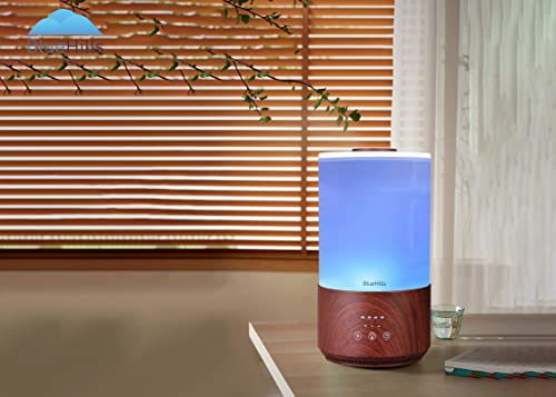 BlueHills XL Essential Oil Diffuser Set - 2500 ML & 4000 ML Humidifiers with LED Lights for Large Rooms, Dark Wood Grain, Great Gift