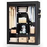 Portable Closet for Hanging Clothes - 66.7-Inch Large Capacity Clothes Rack with Hood, 8 Storage Shelves, 2 Hanging Rod and 3 Side Pockets,Non-Woven Fabric Freestanding Closet for Bedroom, Black