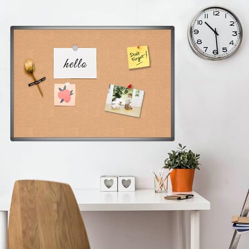 VIZ-PRO Cork Notice Board, 36 X 24 Inches, Cork Bulletin Board with Black Aluminium Frame image 2