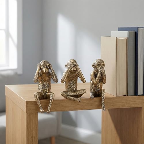 Estatua 3 Monos Sabios de Resina Dorada miniatura 5