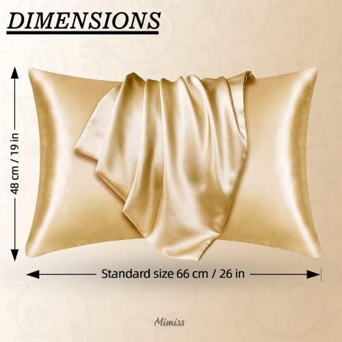 Mimiss Satin Pillow Cases 2 Pack For Hair and Skin, Prevents Frizzy Hair, Tangling & Wrinkles  Silk Soft Pillow Cases Standard Size with Envelope Closure (Standard, Beige)