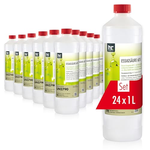 Höfer Chemie Acide Acétique 60% 24 x 1 L - Nettoyant Détartrant Puissant pour Ménage et Industrie, Fabrication Allemande de Qualité Supérieure, Biodégradable et...