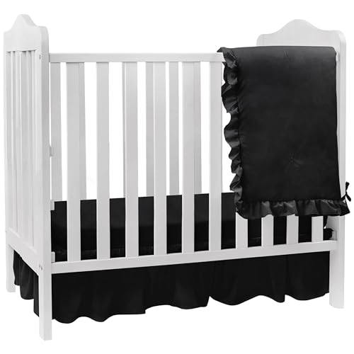 Image of aBaby Baby Crib Bedding Set – 3 Piece Premium Quality Nursery Bedding for Boys and Girls, Includes Super Soft & Machine Washable Fitted Crib Sheet, Comforter and Dust Ruffle, Black