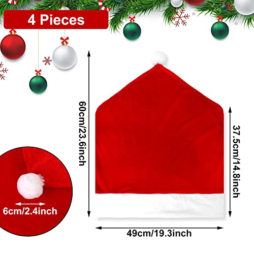 Searchi Christmas Chair Covers Set Of 6, Stretch Red Flannel Xmas Chair Back Covers, Santa Hats Dining Chair Covers Slipcover For Holiday Christmas Decoration thumb #4