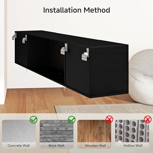 Winlice 70" Electric Fireplace TV Stand,36" LED Fire with Storage Cabinets, High Gloss Wall Mounted Media Unit - Image 6