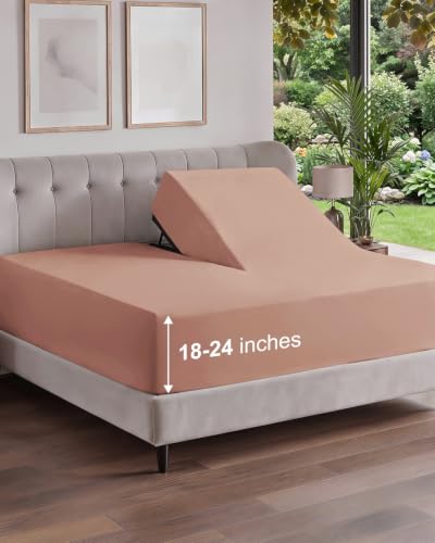 Image of Extra Deep Flex Top Split Head King Fitted Sheet - Hotel Luxury Single Fitted Sheet Only - Easily Fits 18 inch to 24 inch Mattress - Ultra Soft, Wrinkle Free w /Extra Deep Pockets - Mauve