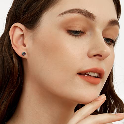 Womens Earrings 6Mm Round Created Rainbow Quartz Mystic Topaz Gemstone 18K White Gold Plated Cz Ear Piercings Studs For Mens Earingssimple Hypoallergenic Jewelry Birthday Gifts #TOP1