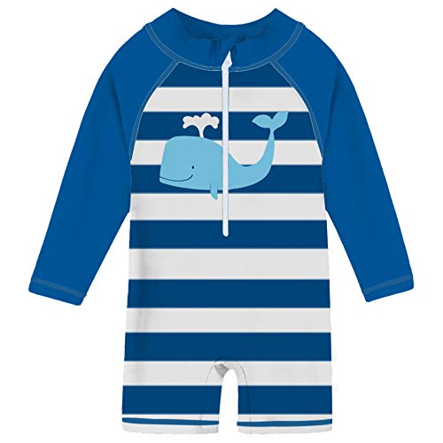 TUPOMAS Baby Boys Striped Shark Swimsuit Long Sleeve Swimwear Summer Beach Bathing Suit One Piece Beachwear for Lovely Kid 24-36 Months