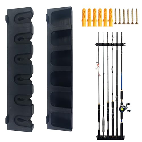 TMRBBesty Porta Canne da Pesca,Supporto canna da pesca a parete,Portacanne Da Pesca Wall Mount,Supporto Da Parete Portacanne per 6 canne,Nero
