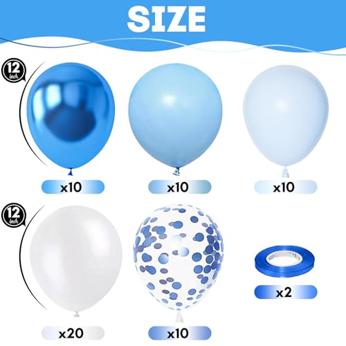 Image of Metallic Blue White Balloons, 60 Packs 12 Inch Royal Blue Baby Blue Confetti Balloons for Boy Baby Shower Birthday Graduation Wedding Bridal Shower Baptism Party Decoration