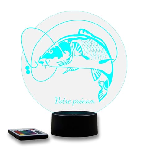 JNB-MAKER FR Lampe 3D Pecheur Carpe Carpiste – Avec personnalisation offerte – Télécommande 16 Couleurs + 4 Modes automatiques – Veilleuse – Cadeau...