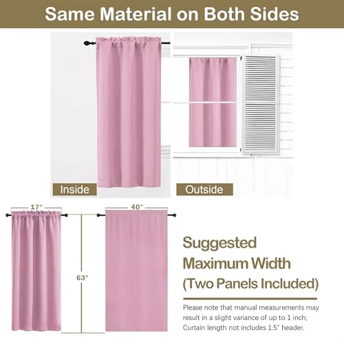 Image of Pink Blackout Curtains for Girls Room 63 Inch Length 2 Panels, Protect Privacy Thermal Insulated Solid Curtains for Living Room, Rod Pocket Window Treatment Blackout Drapes, 2x40Wx63L
