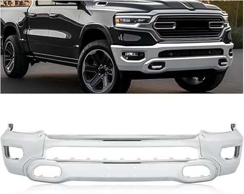 KUAFU Front Bumper Face Bar Compatible with 2019-2024 Dodge Ram 1500 W/Fog Lights & Sensor Holes Hooks CH1002407 5ZB88SZ0AD Steel Chrome Silvery Replacement Only 3PCS