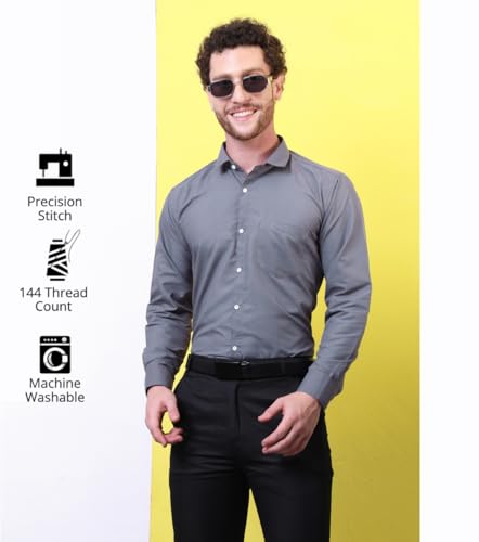 Image of CONTRARY Men's Pure Cotton Solid Stylish Casual & Formal Wear Shirt | Stylish Regular Fit Full Sleeve Comfortable Office Party Trendy Shirt - Multi Color