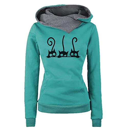 FELZ Sudadera para Mujer con Capucha Mujer Gato Sudadera con Bolsillo Sudaderas con Capucha Mujer Deportivas Casual Camisas de Manga Larga para Mujer Pullover Tops Chandal