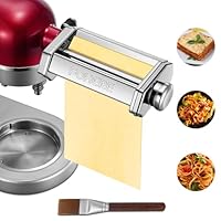 FOHERE Nudelaufsatz Nudelblattroller für KitchenAid Küchenmaschine, Pasta Maker Zubehör Mit Nudelblattroller und Reinigungsbürste (7 Einstellbare Dicken)