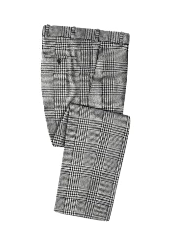 Men's Plaid Classic-Fit Elastic Waist Pleated Straight Dress Pant