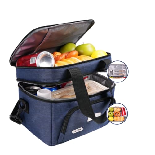 Bolsa Térmica Marmita e Lancheira Grande | Compartimento Duplo Design Elegante Unissex | Alça Ajustá