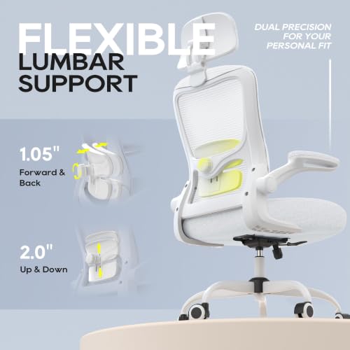 Image of Ergonomic Office Chair for Long Hours, Padded Lumbar Support for Lower Back Relief, 330 lb Capacity, Comfortable Computer Desk Chair for Home Office, Work & Study
