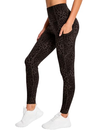 Image of THE GYM PEOPLE Thick High Waist Yoga Pants with Pockets, Tummy Control Workout Running Yoga Leggings for Women