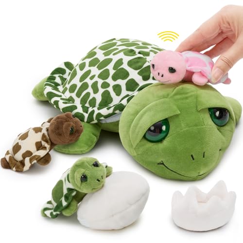 Image of Talking Sea Turel Stuffed Animal with 3 Babies & 2 Eggs, 14 inch