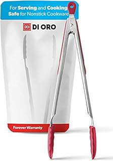 DI ORO® Kitchen Tongs 30.5cm Stainless Steel with Non-Stick 250°C Heat-Resistant BPA Free Silicone Tips Great Tool for Cooking, Serving, and Barbecuing - Dishwasher Safe and Easy to Clean