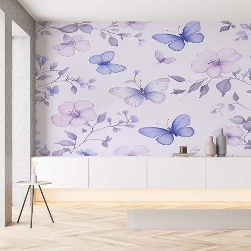 Papier Peint 3D Imperméable Violet Clair à Motif Floral Haut de Gamme - 5