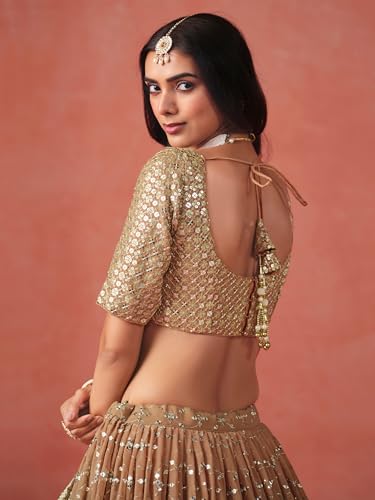 Image of Zeel Clothing Women Georgette Semi stitched Sequins Zari Embroidered Lehenga Choli With Dupatta (7086-Latest, Free size)