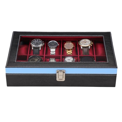 Image of ZENWOOD Black and Red Unisex 12 Slots Watch Box Organizer PU Leather Watches Display Case Storage Box