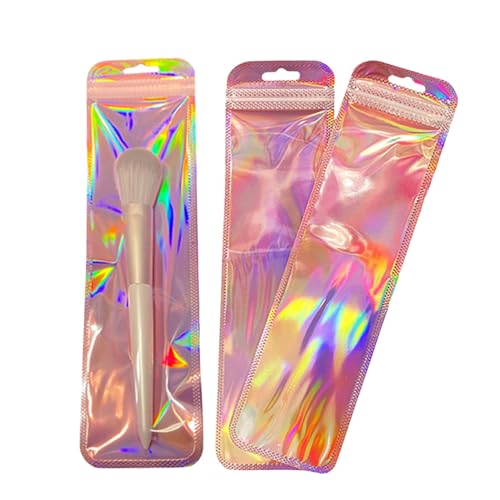 FERENLI 100 Pcs Resealable Holographic Pen Bags with Hang Hole 2.6x9.4 inch (6.5x24 cm) Clear Plastic Pouch Packaging Bag for Small Business Party Favor Jewelry Brushes Craft Supplies