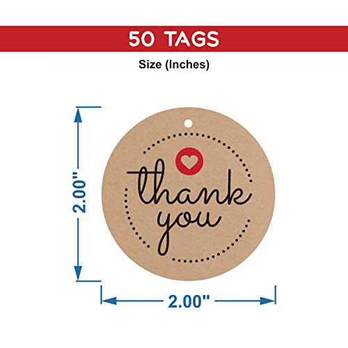 Image of Clickedin - Thank You Craft Tags for Packaging with String 50 Pieces