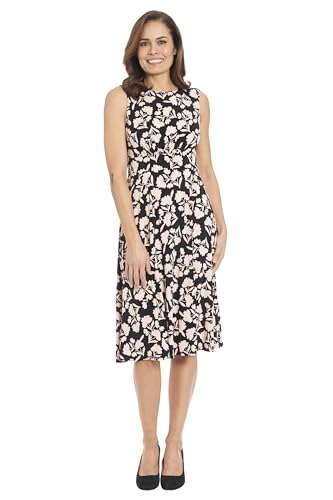 London Times Women's Dresses Sleeveless Fit and Flare Dress, Black/Blush, 10