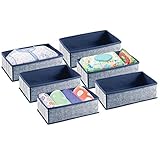 mDesign Juego de 6 Cajas para Guardar Ropa – Organizador de Armario y cajones para Ropa Infantil, etc. – Cajas de Tela de Fibra sintética Transpirable con diseño Estructurado – Azul Marino