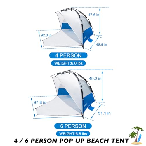 Image of Beach Tent Pop Up Shade, Instant Beach Tents Sun Shelter with UPF 50+ UV Protection, Lightweight & Easy Setup Tent