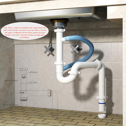 Kitchen Sink Drain Kit,1-1/2”,for Most Kitchen Sink Drain Repair Kit and Bathroom Sink Drain Kit, Kitchen Sink P Trap Drain Kit 1 1/2” for Sink Plumbing Kit, Completed Sink Pipe Replacement Kit by Variimage - Used condition - Image 5