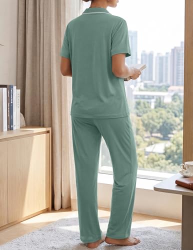 Image of Womens Pajamas Sets 2 Piece Button Up Pj Sets Short Sleeve with Long Pant